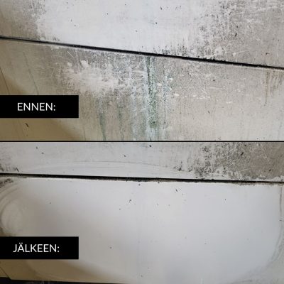 water plus ennen jälkeen 1 water plussalla puhdistettu työstökoneen pinta ennen ja jälkeen puhdistuksen